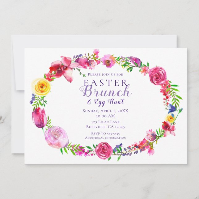 Invitation Fleurs de printemps roses et violettes Floral mode (Devant)