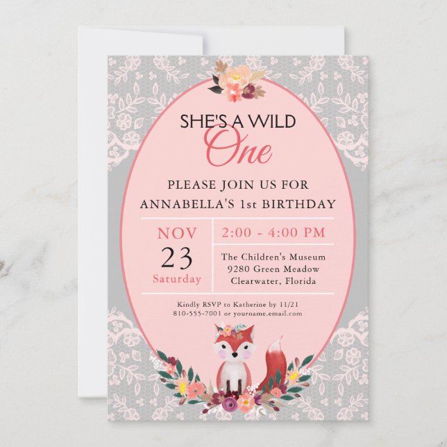 Invitation Fleurs de renard sauvage et dentelle (Devant)