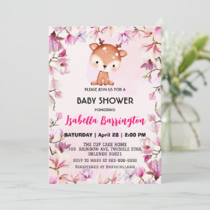 Invitation Fleurs de rennes roses mignonnes baby showers enfa