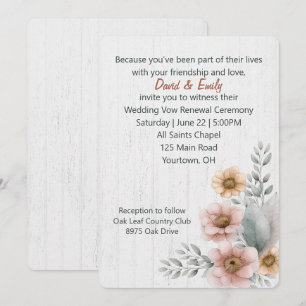 Invitation Fleurs de renouvellement de vœux sur bois