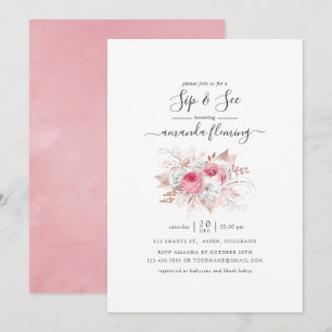 Invitation Fleurs de rose et d'or rose pour Sip and See