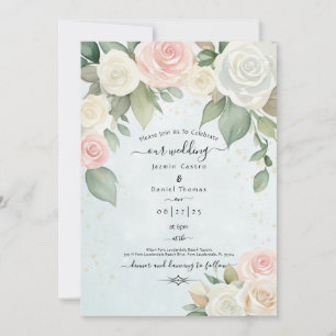 Invitation Fleurs de rose roses et blanches aux floraisons cr