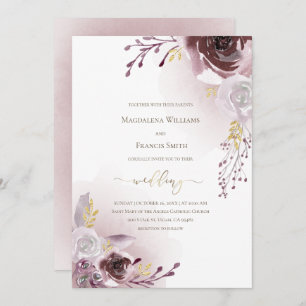 Invitation fleurs de rose rouge foncé mariage