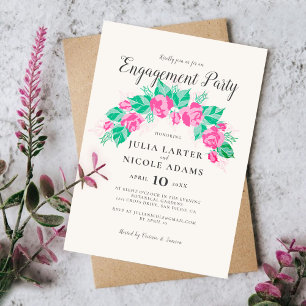 Invitation Fleurs de rose vertes roses Jardin Fête de fiançai