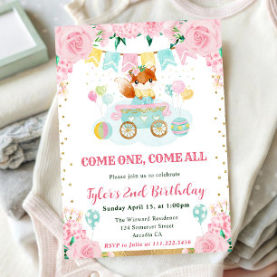 Invitation Fleurs de roseau aquarelle Renard Enfants Annivers