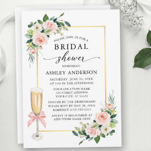 Invitation Fleurs de roses aquarelle Ruban rose mariage