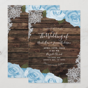 Invitation Fleurs de roses bleues claires Mariage rustique en