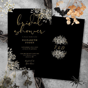 Invitation Fleurs de roses gothiques noires et dorées pour la