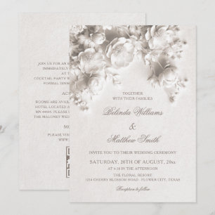 Invitation Fleurs de roses sculptées en ivoire 3D pour mariag