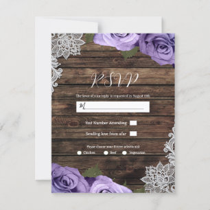 Invitation Fleurs de Roses Violettes Dentelle Rustique Mariag