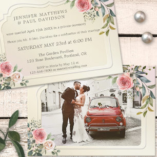 Invitation Fleurs de Rosier à l'Aquarelle Photo Après-Mariage