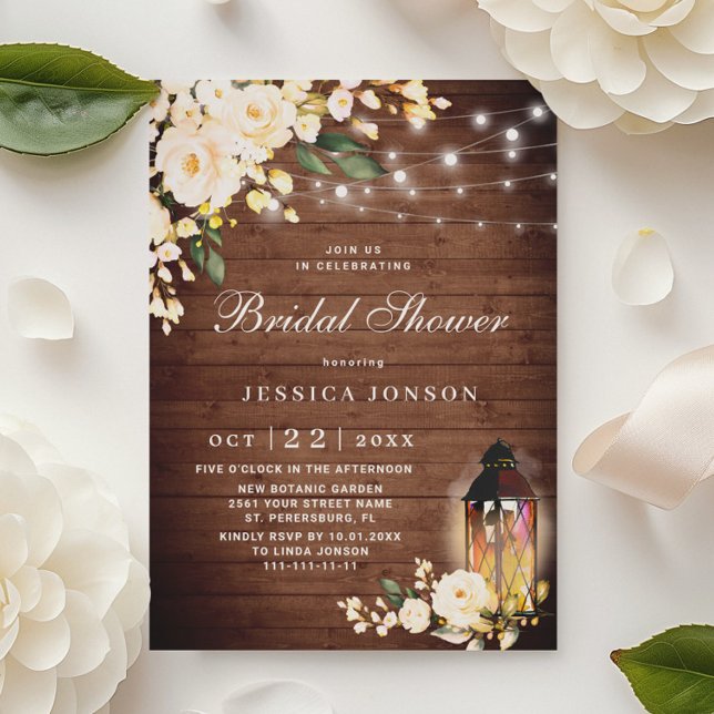 Invitation Fleurs de Rosier Rouges Lanterne Fête de Mariage A (Créateur téléchargé)