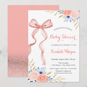 Invitation Fleurs de ruban à nœud Bokeh Baby Shower