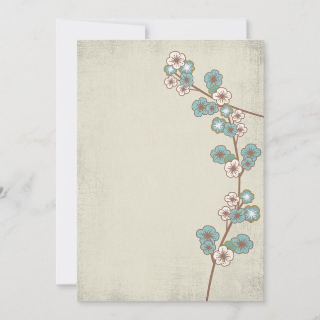 Invitation fleurs de sakura bleues vintage (Devant)