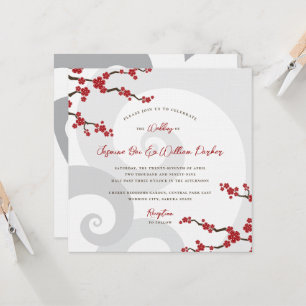 Invitation Fleurs de Sakura Rouge Cerisiers en Fleurs Tourbil