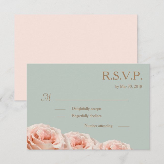 Invitation Fleurs de Sauge Florales Roses Rosées Mariage RSVP (Devant / Derrière)