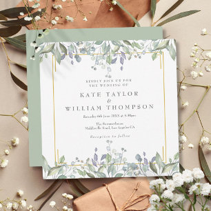 Invitation Fleurs de Sauge Lilas Verdure Carré Mariage