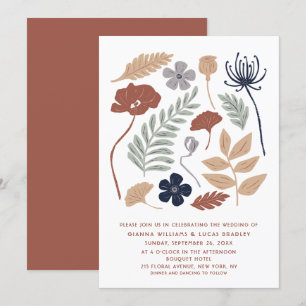 Invitation Fleurs de séquoia bleu simple Floral Mariage moder
