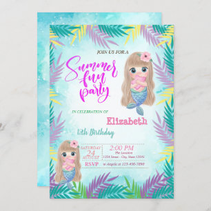 Invitation Fleurs de sirène de bébé été fête d'anniversaire