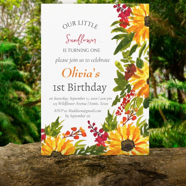 Invitation Fleurs de soleil 1er premier anniversaire fille Pa (Créateur téléchargé)