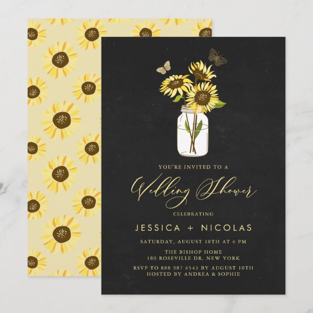 Invitation Fleurs de soleil à Mason Jar Wedding shower de tab (Devant / Derrière)