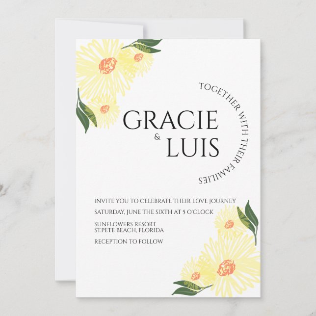 Invitation Fleurs de soleil Abstrait Mariage fleuri (Devant)