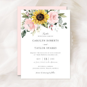 Invitation Fleurs de soleil Blush Floral Greenery Romantique 