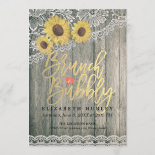 Invitation Fleurs de soleil bois Dentelle Brunch Fête des mar