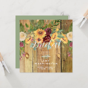 Invitation Fleurs de soleil Bois rustique et Fête des mariées