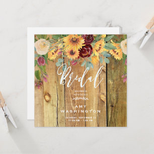 Invitation Fleurs de soleil Bois rustique Fête des mariées Fl