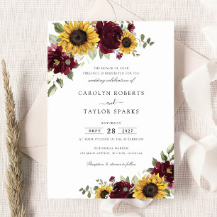 Invitation Fleurs de soleil Bourgogne Mariage vert