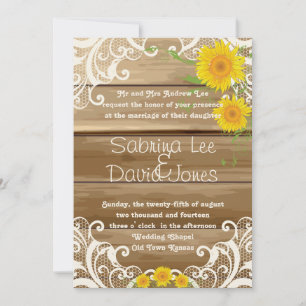 Invitation Fleurs de soleil en bois de grange et Mariage de d