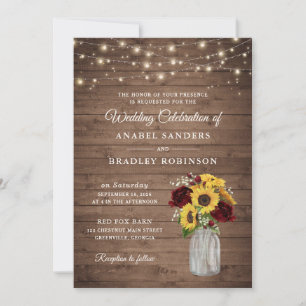 Invitation Fleurs de soleil en bois rustique Mariage de jarre