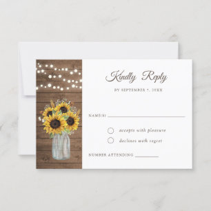 Invitation Fleurs de soleil en bois rustique Mason Jar Mariag