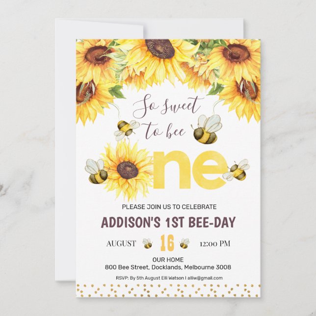 Invitation Fleurs de soleil et abeilles Abeille Jour Premier  (Devant)