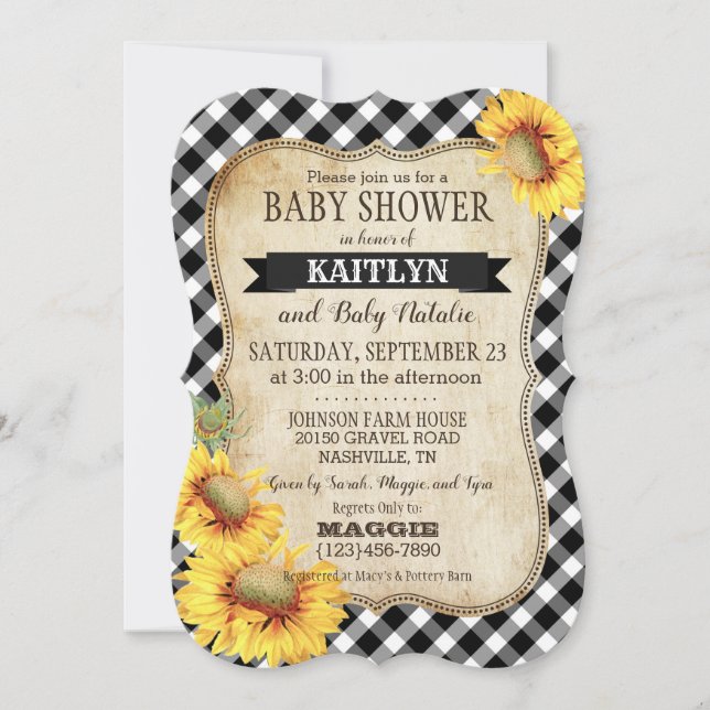 Invitation Fleurs de soleil et Baby shower de contrôle En vic (Devant)