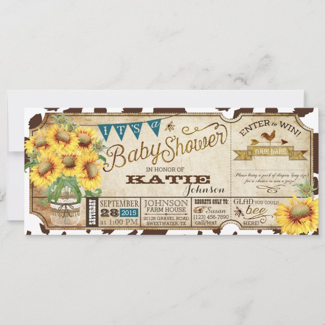 Invitation Fleurs de soleil et Baby shower d'impression de va (Devant)