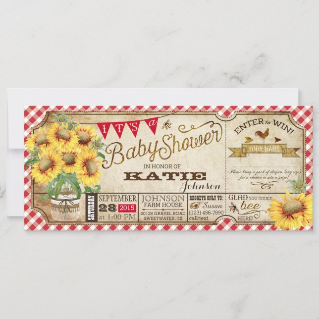 Invitation Fleurs de soleil et Baby shower En vichy (Devant)