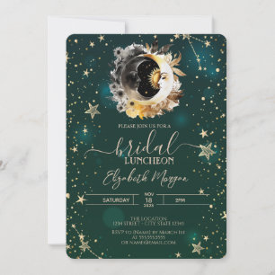 Invitation Fleurs de soleil et de lune célestes vertes