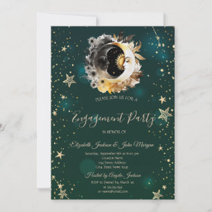 Invitation Fleurs de soleil et de lune célestes vertes