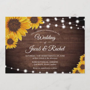 Invitation Fleurs de soleil et lampes à cordes sur Mariage ru