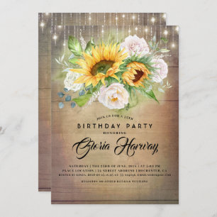 Invitation Fleurs de soleil et roses blanches Fête d'annivers