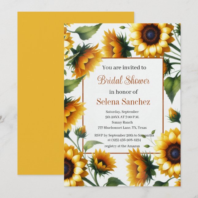 Invitation Fleurs de soleil Floral Russe Boho Grange Fête des (Devant / Derrière)