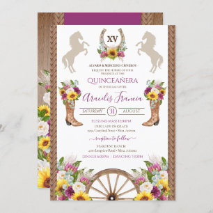 Invitation Fleurs de soleil Floral Rustique Charro Quinceaner