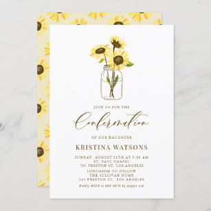 Invitation Fleurs de soleil jaunes dans un pot Mason Confirma
