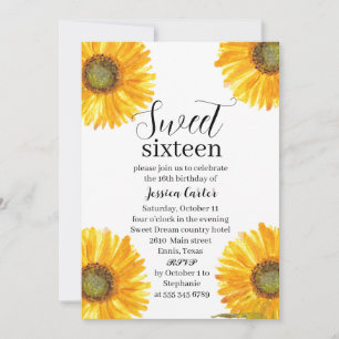 Invitation Fleurs de soleil jaunes Floral Sweet 16 fête d'ann