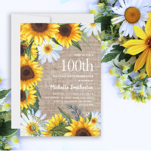 Invitation Fleurs de soleil jaunes Marguerites blanches 100e 