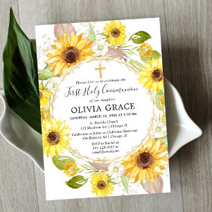 Invitation Fleurs de soleil jaunes Première communion sainte