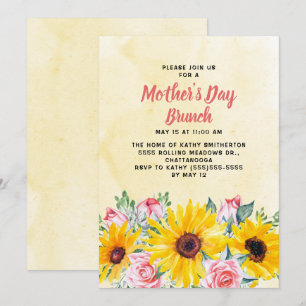 Invitation Fleurs de soleil jaunes Roses roses roses rose Fêt