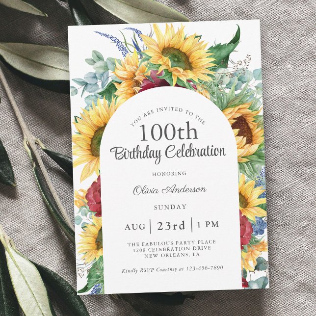 Invitation Fleurs de soleil joyeux Botanique 100e fête d'anni (Créateur téléchargé)